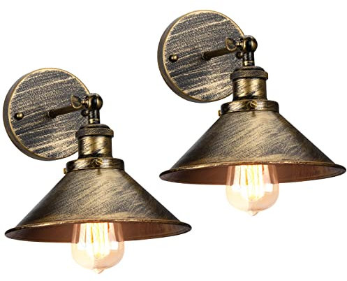 iDEGU 2 Pezzi Lampade da Parete Industriale Vintage Applique da Parete Retrò in Stile Edison in Metallo E27 Regolabile Plafoniere Applique Interno per Cucina Camera da Letto, 22cm (2x Bronzo)
