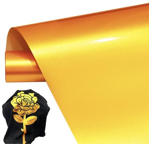 Gold Plotterfolie Textil,30.5 x 183cm Heat Transfer Vinyl Transferfolie Plotter Flexfolie für T-Shirts，Textilien Flexfolie Plotter Textil für Cricut und Silhouette Cameo