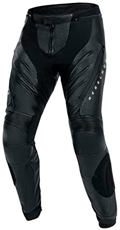 REBELHORN Veloce Pantaloni da Moto Uomo | Pelle | Protezioni Ginocchia e Fianchi Livello 2 | Cursori per Ginocchia | 2 Canali di Ventilazione con Cerniera