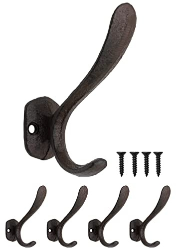 Fuxxer® Rustik järnkrok, garderobskrok, väggkrok, gjutjärnsdesign, vintage, retro, svart, 10 x 7 cm, set om 4