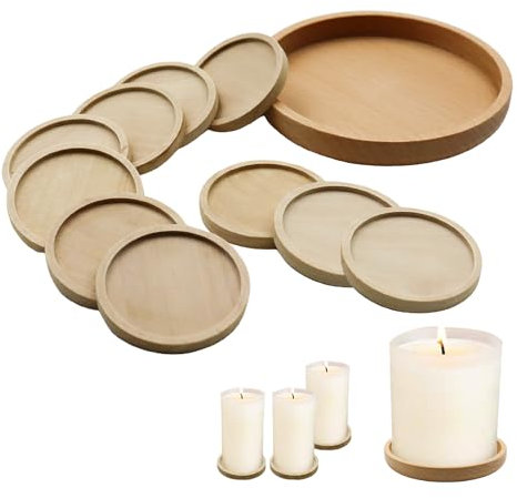1 PCS 9,2cm Kerzenteller Holz mit 10 PCS 4cm Kerzenuntersetzer Rund Kerzenteller für Taufkerzen Kerzen Kerzenständer Taufkerze Kerzen Untersetzer für Hochzeitskerzen Wohnzimmer Dekoration Teelichter