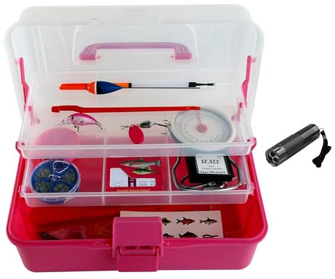 Prachtfisch Kinder Angelkoffer - Angelset Zubehör Angeln 110 Teile mit Taschenlampe (Pink)