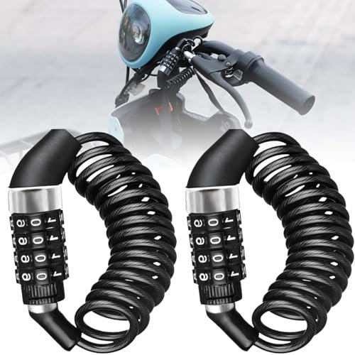 Yimomoyi 2 Stück Helmschloss, Mini Fahrradschloss Leicht, Fahrradschloss Hohe Sicherheit, Helmschloss Motorrad, Kabelschloss mit Zahlencode für Fahrradhelm ＆ Motorradhelm (150cm×0,46cm)