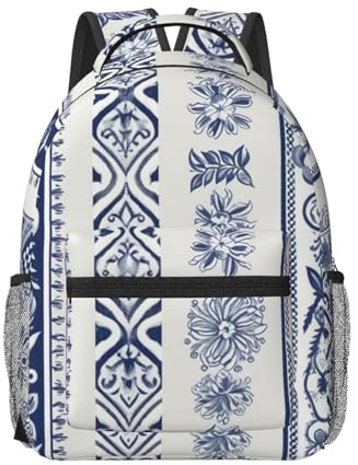 RLDOBOFE Sac à dos léger et décontracté pour ordinateur portable - Bleu et violet - Sac à dos de travail mignon, Lot de broderies bleues, taille unique