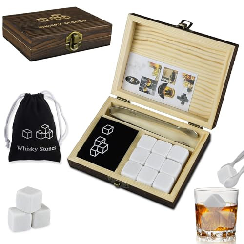 9 Piezas Vasos de Whisky,Piedras Hielo Whisky,Cubitos de Hielo Reutilizables,Regalos Personalizados para Hombre Accesorios del Whiskey