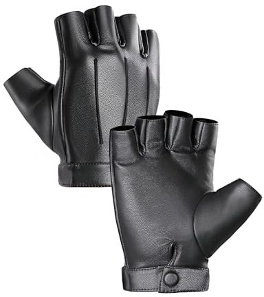 MELLIEX Fingerlose Lederhandschuhe, Halbfinger Faux PU Leder Handschuhe für Herren Damen Rutschfest Motorrad Fahrhandschuhe