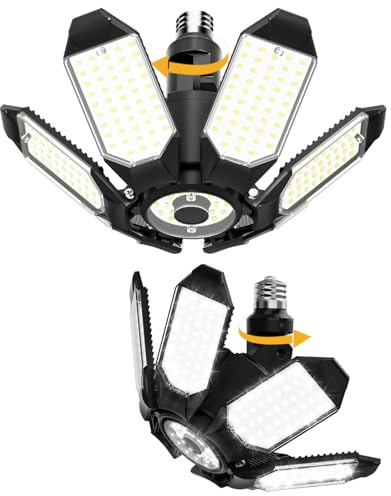 Adiding LED Garage Light Rotatable 2 Pack, Bright Basement Shop Ceiling Bay Lighting Fixture w/ 6 Adjustable Panels Screw in E26 E27 Bulb Base for Attic, Shed, Warehouse, Home Gym, Utility, Workshop