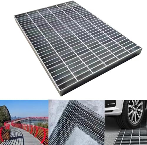 Outdoor Galvanized Steel Drain Grate,27.5x27.5 Heavy Duty Drain Cover,B125 Class Channel Grate,Rust-Proof Metal Sewer Grate,Silver Square Drainage Grate for Driveway,Garage,Yard