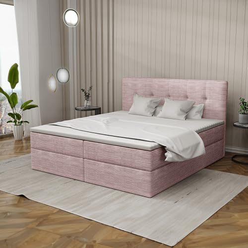 Imebel Boxspringbett 200x200 mit Bettkasten - Bett mit Matratze und 2 Bettkästen - Schlafzimmerbett mit Topper - Bequemes und Elegantes Doppelbett für das Schlafzimmer
