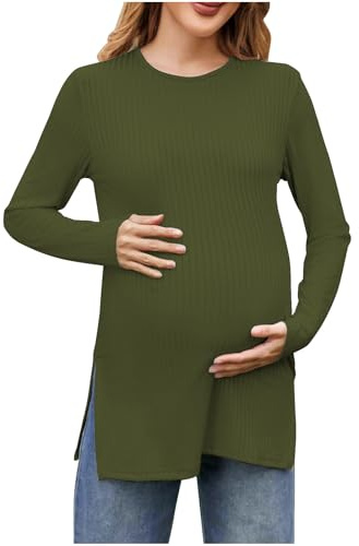 Premamá Tops Jersey Suéter Tejido de Punto Materna de Manga Larga Mujeres cómodo Moda Color sólido Camiseta Cálido Basic Ropa Premamá de Primavera Otoño Regalo Durante el Embarazo