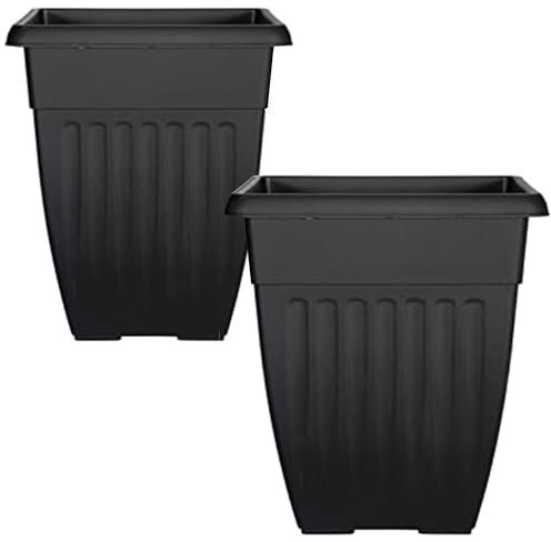 KetoBarrow Large Tall Planter Square Plastic Garden Flower Plant Pot for Patio Garden or Indoor Plants Black (2)