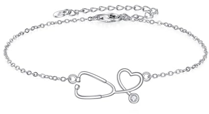 ONEFINITY stetoskop armband 925 sterlingsilver sjuksköterska armband stetoskop smycken gåvor för kvinnor NR omvårdnad läkare examen medicinstudent, Sterlingsilver, Ingen ädelsten