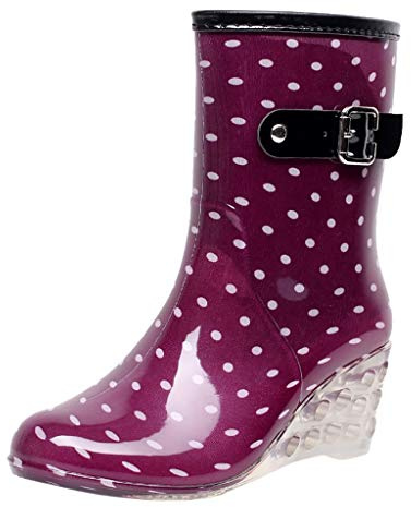 LOIJMK Bottes en caoutchouc pour femme - Avec talon - Bottes de pluie imperméables - Bottes de pluie mi-hautes - Bottes de pluie - Bottes de jardin - Bottes de pêche, lilas, 37 EU