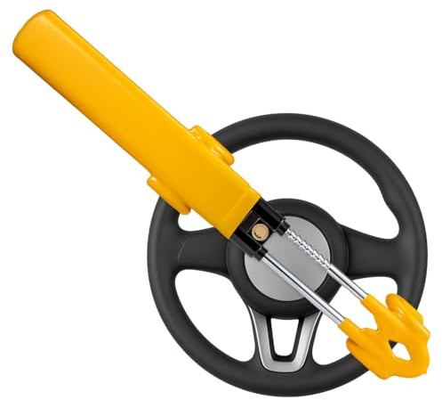 Youyijia Twin Bar Steering Wheel Lock Heavy Duty Anti-Theft Device for Cars SUVs Trucks & Vans High Visibility Yellow Adjustable Universal Fit Includes 2 Keys