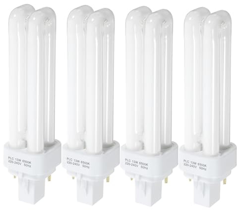 Zerodeko Lampadine Fluorescenti Compatte 13w, 2 Pin, Tubo Doppio, Bianco, 4 Pezzi, Facile Installazione