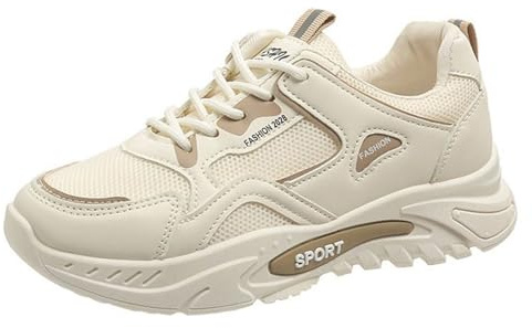 Zapatillas de correr para mujer, zapatillas de deporte cómodas, transpirables, ligeras, para caminar al aire libre, retro, ocio, malla, gimnasio, fitness, correr, etc, beige, 36 EU