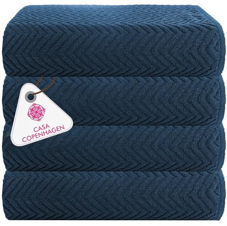 Casa Copenhagen Juego de 4 Toallas de baño, 550 gsm, Azul Marino