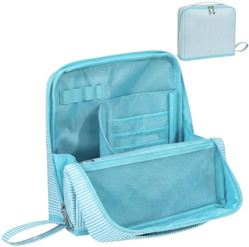 SilTriangle Striped Standing Makeup Bag Fold Down Organizer,Summer Blue