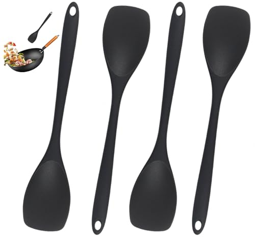 DASHUI 4 Stück Kochlöffel Kunststoff 27 cm, Antihaft Kochlöffel Silikon Hitzebeständig Bis 230°C für Camping Essen Kochen Rühren Backen