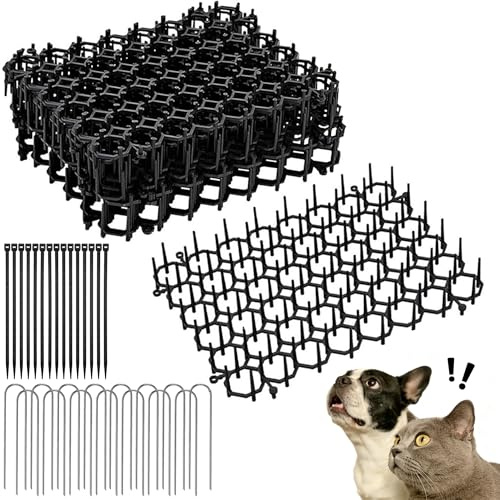 15-pack humana kattavskräckande mattor, 20 x 15 cm plast anti-katt spikmattor med spikar, säker katt-scat-matta för möbler, trädgård, blomsäng, inomhus- och utomhusbruk, inkluderar markinsatser och