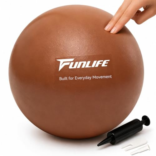 FunLife Ballon de gymnastique 25 cm avec pompe - Ballon de Pilates | Petite balle de softball pour Pilates, yoga, entraînement d'équilibre, de core et de stabilité. Antidérapant et idéal pour la