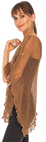 SHU-SHI - Jersey de estilo capa para mujer - Con volante y transparencias - Punto ligero - Talla única - Caramelo
