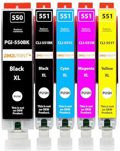 Amaprint 5 XL Patronen kompatibel mit Canon PGI 550 CLI 551 passend für Pixma IP7250 IX6850 MG5450 MG5550 MG5650 MG5655 MG6450 MG6650 MX725 MX925