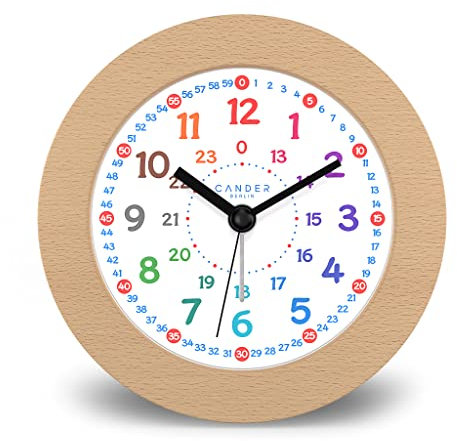 Cander Berlin MNU 11210 Kinderwecker Wecker Kinder lautlos Massivholz geräuschlos Licht Snooze Tischuhr Beleuchtung Kinderzimmer Jungen Mädchen