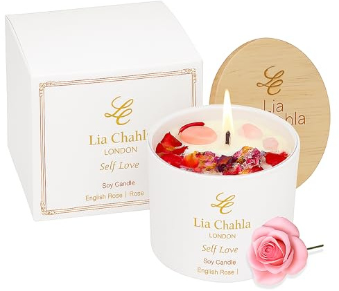 English Rose Soy Candle with Crystals – Aromatherapy Relaxation & Home Fragrance – Premium Candle Gift for Mum, Mother’s Day Present (Rose/Rose Quartz, 6 OZ)