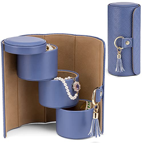 Vlando Boîte de Voyage pour Bijoux, Rouleaux de Bijoux en Similicuir, Organiseur de Bijoux pour Bagues, Boucles d'Oreilles, Colliers, Bracelets, Cadeau pour Femmes, Couples, Amis