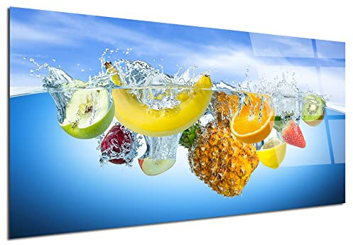 DecLINA, modern plexi-bord, väggtavla, akrylglastryck, plexiglasram, plexiglasdekoration kök frukt i vatten, 150 x 75 cm
