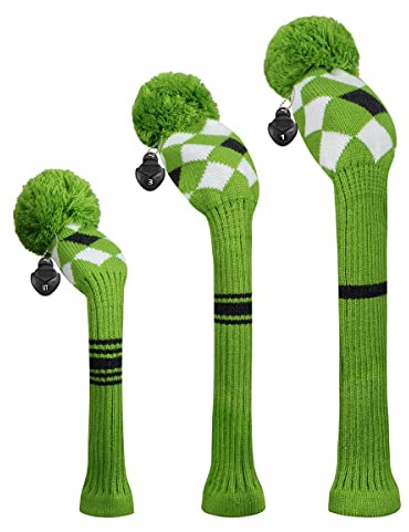 Scott Edward Stickad pom pom golf huvudbonad set 3 för drivrutinträ, Fairway och Utilities, Drickhuvudskydd, träörngott, andra klubbfodral