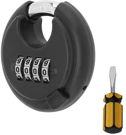 HOJLKLD Cadenas à combinaison, 4 chiffres Serrure à rond avec avec anse en acier trempé, 70mm Serrure combinée robuste avec tournevis pour extérieur, clôtures, portails, Unité de stockage (noir)