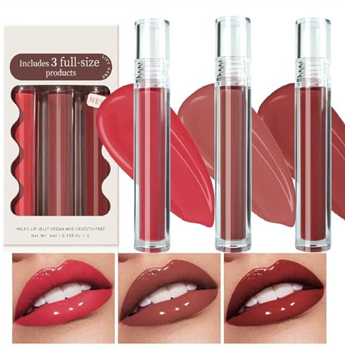 3 Colori Specchio Lip Gloss Glass Lipstick Set, Olio Cura delle Labbra Makeup Gloss Labbra Con Finish Brillante, Lucidalabbra Idratante a Lunga Durata per Labbra Secche (B)