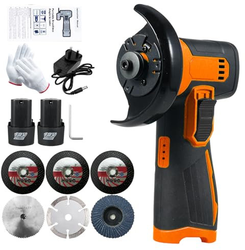 Vislone Mini Cordless Angle Grinder 12V, 3 Inch/76mm Grinding Disc, 1100g with 2x1.3Ah Batteries, 6 Cutting Discs, 19500RPM for Grinding, Cutting and Sanding