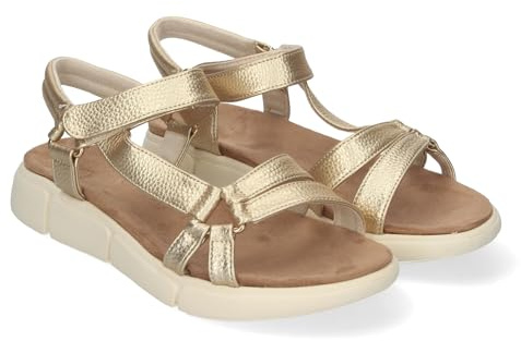 shoes&blues.es 84279 Sandalias Planas de Mujer, Comodas y Elegantes, Diseno Moderno con Tiras Cruzadas en la Pala y Cierre Comodo de Velcro. Oro Talla 38