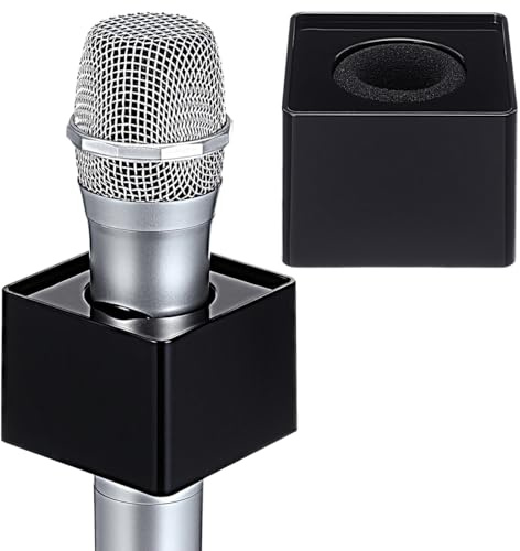 ibasenice 2-Pack Microphone Flag Station Portable Interview Mic Logo Block with Large Branding Area for Custom Engraving or Printed Sticker Abs Microphone Logo Accessory for Most Mics