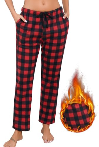 Sopesil Pantaloni del Pigiama Donna in Pile Lungo Pantalone Comodi Pigiama a Quadri Pantaloni da Notte con Tasche e Coulisse per Loungewear,S-XXL