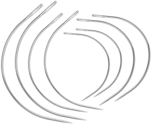 8-Piece Curved Hand Sewing Needles, Silver Weaving Needles Leather Needles Heavy Duty Durable Curved Leather Hand Sewing Needles for Home Leather Carpet Canvas Repai DIY Hand Sewing