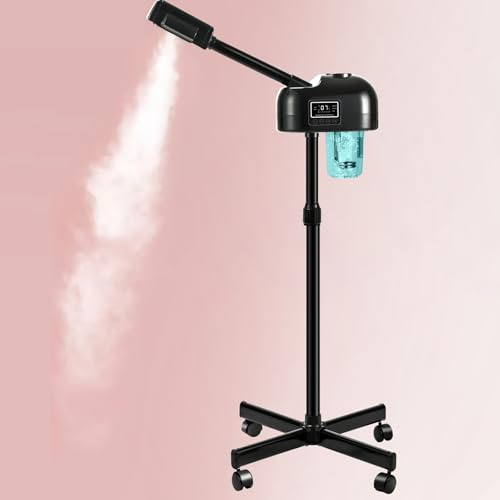 Professional Facial Steamer for Estheticians, Vaporizador Face Steamer with Timer Function, Hot Spray, Stand Facial Steamer on Wheels, Home & Salon SPA