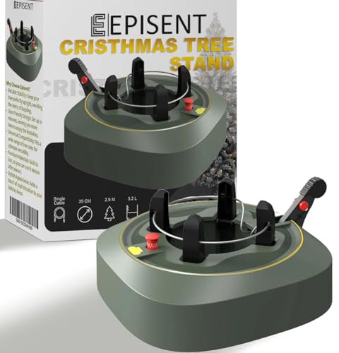 EPISENT Christmas Tree Stand with 3.2 L Water Tank, Fits Real Trees up to 2.5 m, Foot Pedal Quick Lock with Steel Cables, Heavy Duty Non Slip 35 cm Base, One Person Easy Setup