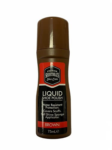 Shoetreats Brown Liquid Shoe Polish - Water Resistant Protection- 75ml - With Self Shine Sponge Applicator