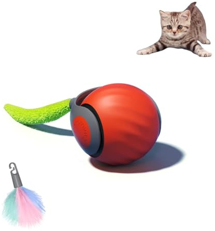 XUNNIU Nuevo Pelota interactiva para Gatos,Juguete Interactivo Gato y Perro con Reemplazable,Inteligente Que Gira 360° Bola interactiva para Gatos,Juguetes para Gato y Perros,Speedy Tail，Naranja-1pc