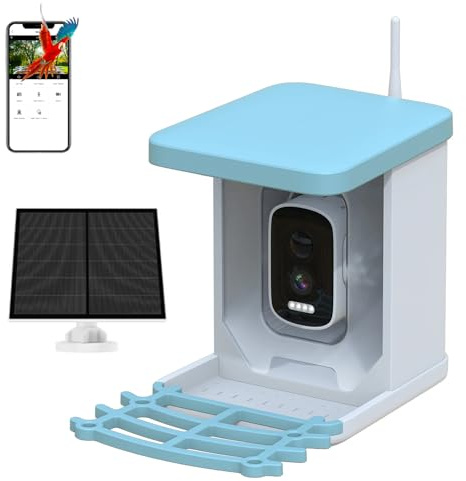 Casita para Pájaros con Cámara, Nido con Cámara, Comedero con Grabación de Vídeo, Dispensador Inteligente WiFi con Panel Solar y Reconocimiento de Aves AI
