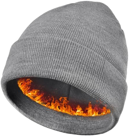 Keains Unisex Wooly Hat，Thermal Winter Hats，Warm Fleece Lining Hats， Knit Beanie for Men and Women，Gifts for Men Women Dad Grey