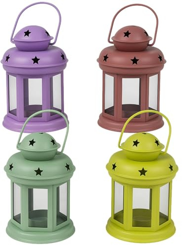 4-pack Eolea-lyktor, färgglada, 15 cm | Boho-te-ljushållare med stjärnor