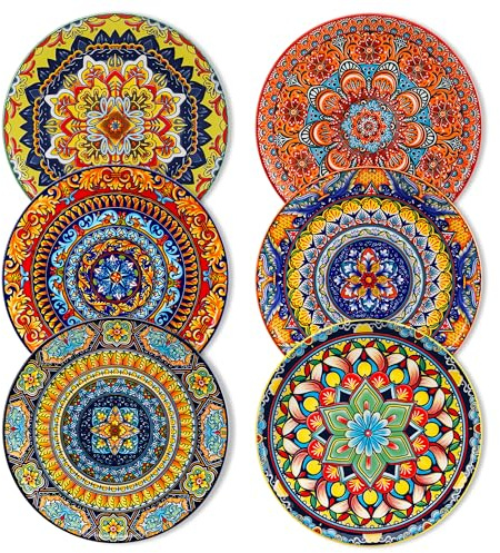 vancasso KRVI Dessert Plates Set of 6, 8.5 Inch Bohemian Style Porcelain Salad Plates, Small Dinner Plate Set, Microwave, Oven and Dishwasher Safe, Scratch Resistant Side Plate for Kitchen