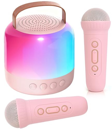 AIUNAOM Machine de Karaoké avec 2 Microphones sans Fil pour Enfants, Haut-Parleur Bluetooth Portable avec LED et Effets Sonores Variables - Cadeau de Noël Idéal pour Les Filles de 3 à 12 Ans