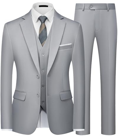 Autsel Mens Suits 3 Piece Slim Fit Two Button Blazer Waistcoat Trousers Set