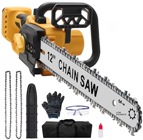 12 Inch Cordless Chainsaw Compatible With Dewalt 20V Batteries (Battery NOT Included), Cordless Chain saw with 2 Pcs Replacement Chain, Battery Powered for Wood Cutting|Tree Trimming|Camping-Yellow